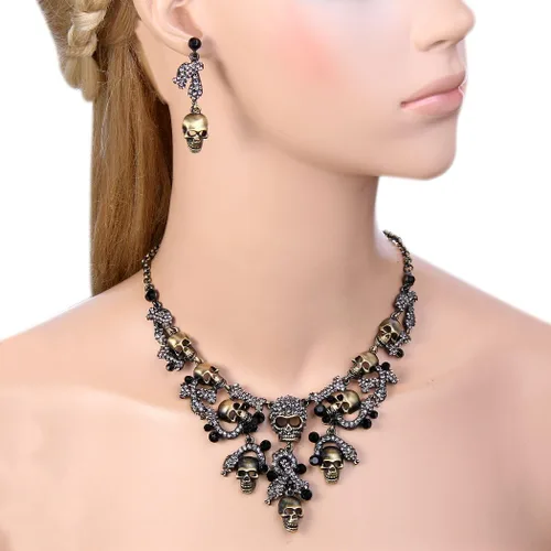 Vista 2 de EVER FAITH Austrian Crystal Halloween Skull Snake Necklace Earrings Set