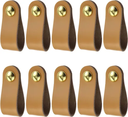 Vista 7 de Paquete de 10 tiradores de cuero para cajones, 2.5 pulgadas, manijas de cuero suave de un solo agujero negro con tornillos cortos y largos
