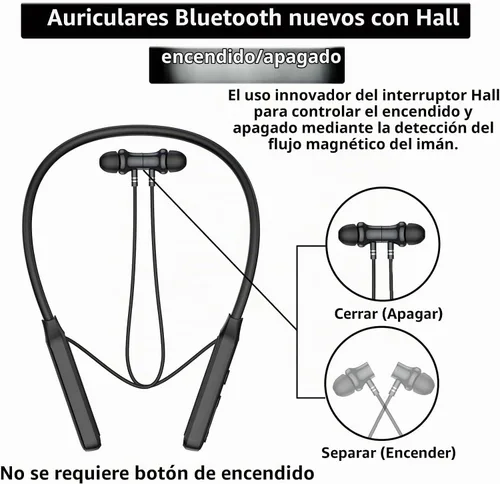 Vista 2 de Auriculares inalámbricos Bluetooth para el cuello, V5.2 con micrófono, banda para el cuello, auriculares Bluetooth, 35 horas de tiempo