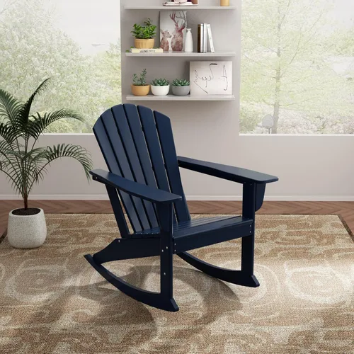 Vista 24 de WO Home Furniture Silla Mecedora de Patio Moderna para Exteriores HDPE Resistente a UV y Clima (Negro)