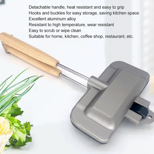 Vista 2 de Sartén de doble cara, sartén antiadherente para hornear con mango extraíble para panqueques, tortillas, frittatas, parrilla abatible compacta