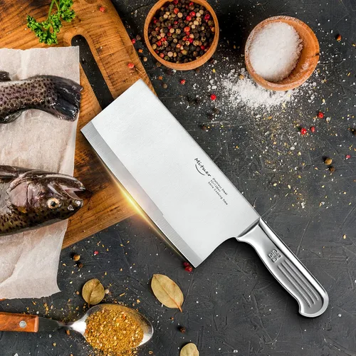 Vista 7 de Cuchillo de carnicero de 7 pulgadas, cuchillo de chef chino de acero inoxidable, cuchillo de carnicero para restaurantes y hogar