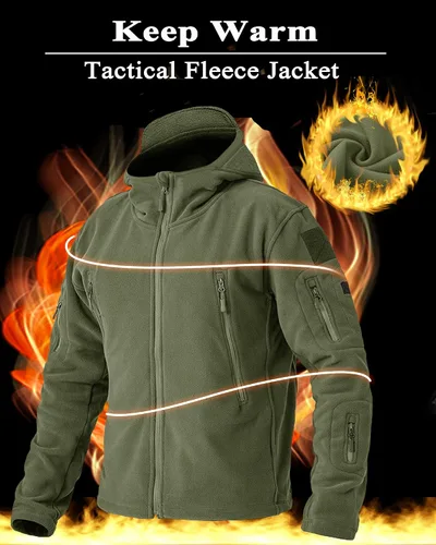 Vista 4 de BIYLACLESEN Chaquetas tácticas de forro polar Softshell para hombre con cremallera completa
