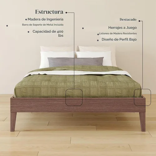 Vista 3 de Grain & Grove Cama con plataforma Bear (matrimonial), roble en relieve marrón oscuro