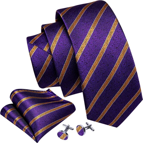 Vista 207 de Barry.Wang Juego de corbatas para hombre, corbata de seda a rayas, tejido a cuadros, gemelos formales, negocios, boda