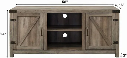 Vista 3 de Walker Edison Georgetown mueble moderno y rústico para televisores de hasta 65 pulgadas, con puerta doble tipo granero, 58 pulgadas, gris