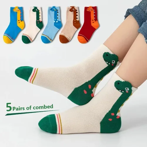 Vista 5 de YIPINU Calcetines de dinosaurio para niños y niñas de 1 a 3 años y 9 a 12 años, paquete de 5 calcetines de regalo para niños