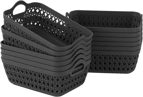 Vista 9 de 6-Pack Small Plastic Baskets, Flat Drawer Organizer Trays, Gray Drawer/Closet Storage Tray, Multi-Purpose, Ideal for Closets, Cabinets, Shelves