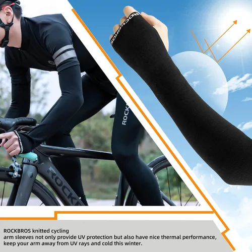 Vista 3 de ROCKBROS Calentador de brazo de invierno de punto manga larga cálido para mujeres y hombres para correr ciclismo deportes guantes de conducción sin