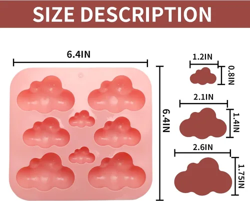 Vista 2 de Paquete de 3 moldes de silicona en forma de nube 3D, bandeja antiadherente para cubitos de hielo, molde de fondant para chocolate, dulces, jabón
