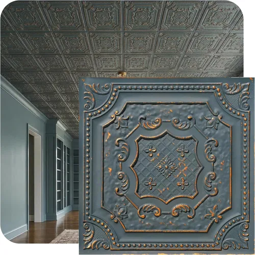 Vista 22 de DCT04 Elizabelthan Shield - Azulejo de techo de PVC de 2 x 2 pies (cubiertas / 200 pies cuadrados), gris pardo antiguo, 50 piezas Antique taupe