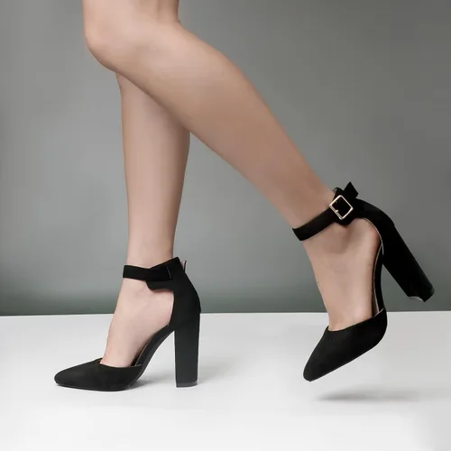 Vista 6 de Tacones altos. Zapatos de tacón grueso y puntiagudos con punta cerrada, zapatos de moda para fiestas, bodas, regalos para mujeres