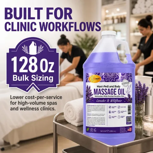 Vista 6 de SPA REDI - Aceite de masaje, flor silvestre de lavanda, pedicura profesional de 128 onzas, manicura, terapia de masaje de cuerpo completo con aceite