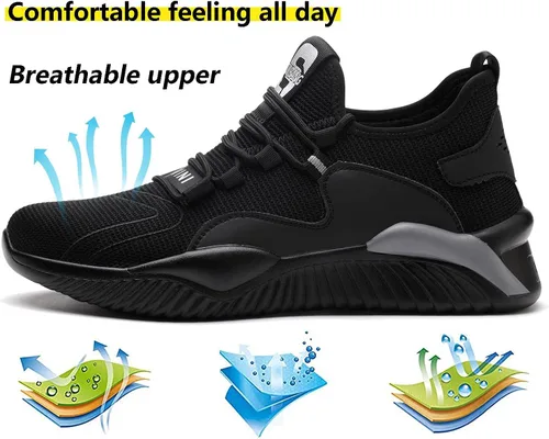 Vista 4 de Steel Toe Work Shoes for Men Women Lightweight Industrial & Construction Slip Resistant Puncture Proof Safety