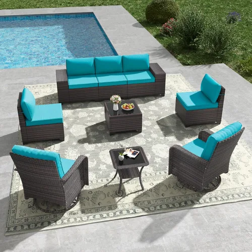 Vista 16 de Kullavik - Juego de muebles para exterior de 6 piezas con sofá modular de ratán de polietileno, color negro