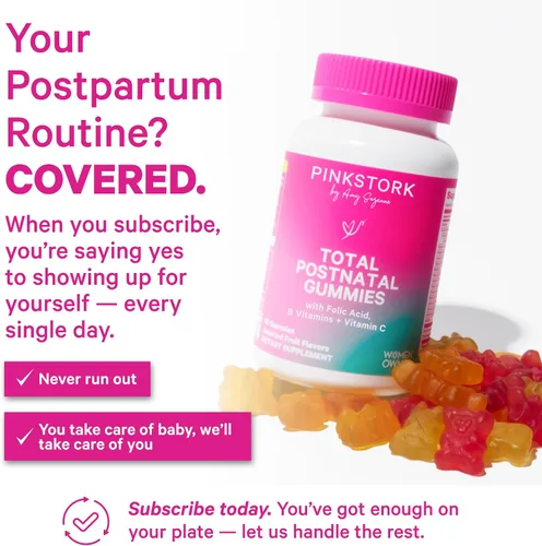Vista 4 de Pink Stork Gomitas Vitamínicas Totales Posnatales - Multivitamínico para la Recuperación Posparto y Apoyo a la Lactancia - Ácido Fólico, B6