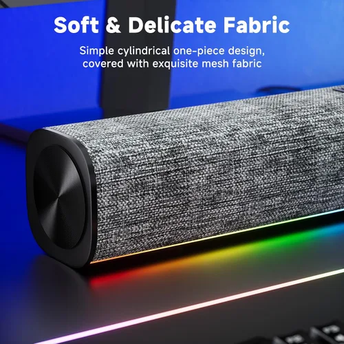 Vista 6 de SOULION R100 Altavoces de computadora Bluetooth con luz LED dinámica, altavoces de PC USB Plug & Play con botón de interruptor, barra de sonido