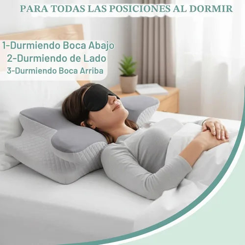 Vista 6 de Almohada cervical para aliviar el dolor de cuello – Almohada ergonómica de espuma viscoelástica con máscara para dormir, almohada ortopédica