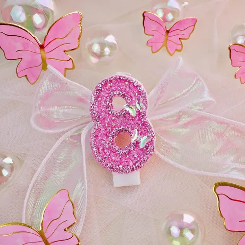 Vista 4 de Velas de cumpleaños, velas de números para pasteles de cumpleaños con mariposa, velas de cumpleaños rosas, velas de pastel de 3.2 pulgadas