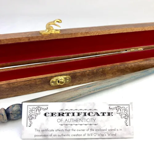Vista 3 de Will O'Wisp's Wand Emporium - Varita de bruja y mago en caja de madera real, certificado de autenticidad