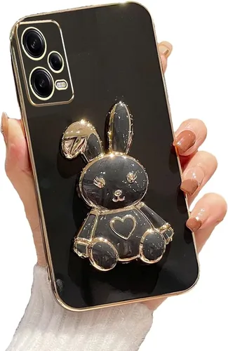 Vista 6 de Funda con soporte de conejo de corazón para Xiaomi Redmi A1, galvanizado suave TPU protector delgado a prueba de golpes con lindo conejito soporte