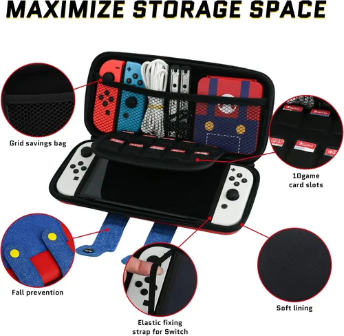 Vista 2 de FUNDIARY Funda de transporte para Nintendo Switch y Switch OLED, funda de viaje rígida y portátil para Switch y Switch OLED, paquete de accesorios
