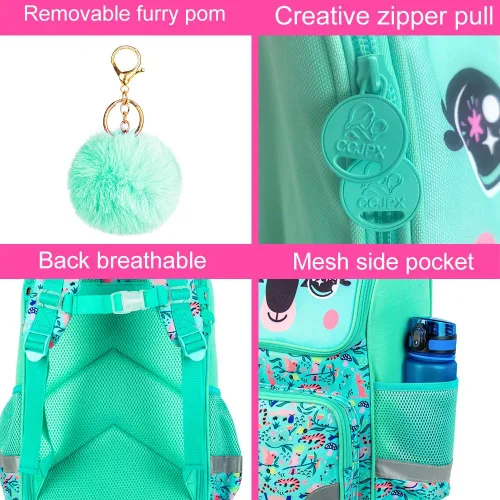 Vista 21 de KLFVB Mochila de 3 piezas para niñas y niños, bolsa de libros de dinosaurio de unicornio de 15 pulgadas con lonchera, bolsa escolar preescolar