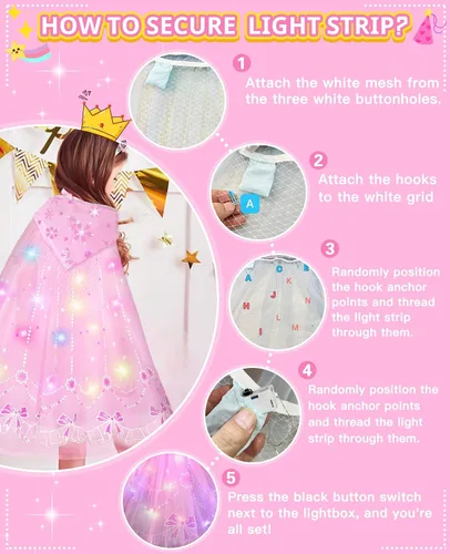 Vista 4 de Peach - Disfraz de princesa para niñas, juego de capa iluminada para niños, disfraz de Halloween, accesorios para niñas pequeñas