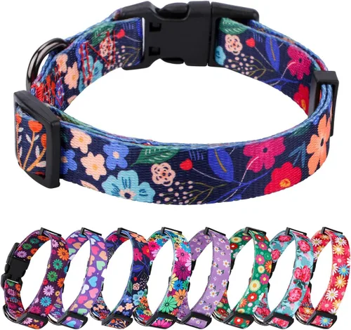 Vista 29 de Collar de perro para perros pequeños con patrón floral para hembras y perros, talla S A1_Girasol