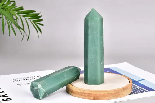 Vista 6 de AMOYSTONE 1 varita de aventurina verde, columna hexagonal de cristal curativo natural, 6 torres de cristal facetadas, reiki yoga, 0.6-1.1 libras