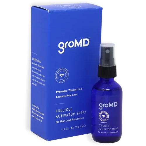 Vista 3 de GroMD Folículo activador en aerosol y champú estimulante del crecimiento del cabello y acondicionador – Biotina, aceite de argán, péptidos de cobre