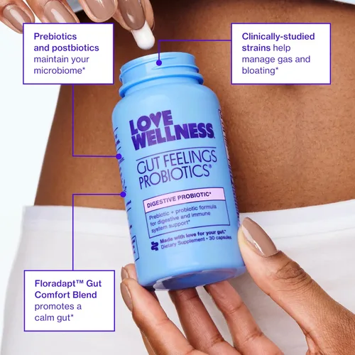 Vista 4 de Love Wellness Gut Feelings Probiótico Salud intestinal para mujeres, suplemento de alivio de la digestión y apoyo inmunológico Probiótico