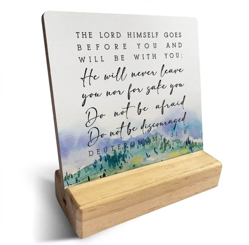 Vista 8 de Letrero de madera con versículos bíblicos con texto en inglés "Country Be Still and Know That I am God", decoración de escritorio cristiana