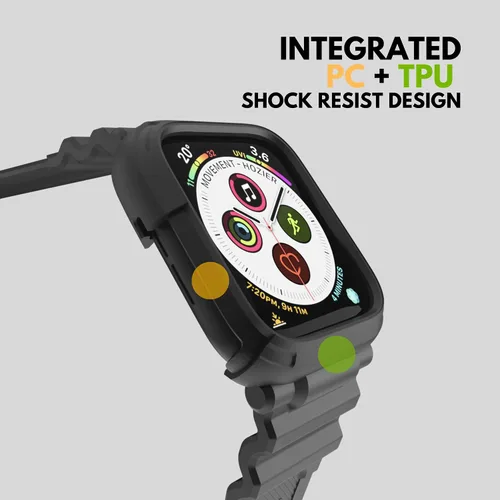 Vista 5 de Elkson Diseñado para Apple Watch Series SE3 9/8/7/6/5/4 [44/45mm], Funda Protectora Resistente de Grado Militar Quattro Pro Series con Correas
