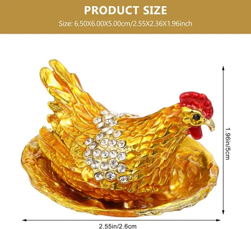 Vista 3 de BESPORTBLE Figura de pollo para decoración del hogar, caja de baratijas de gallina, huevos para incubar, joyero, gallinero, figura de animal