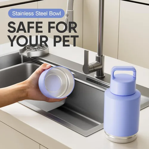 Vista 2 de KEWIXY Botella de agua aislada para perros con cuenco de viaje, regalo para amantes de los perros, dispensador de botella de agua portátil