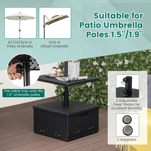 Vista 4 de Giantex Mesa auxiliar para exteriores con soporte para paraguas, bolsa con peso rellenable de 175 libras, bandeja de mesa ajustable para paraguas, 2