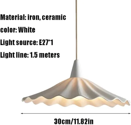 Vista 2 de Lámpara colgante de hoja de loto blanca del norte de Europa, lámpara colgante de cerámica y porcelana, luz de techo con pintura de alta temperatura