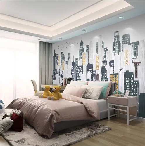Vista 3 de Murwall City Wallpaper Watercolor Cityscape Wall Mural City Silhouette Wall Mural Modern Home Decor