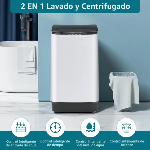 Vista 2 de Lavadora portátil de 1.9 pies cúbicos, lavadora eléctrica completamente automática con 10 programas, combo compacto de lavado y centrifugado de ropa