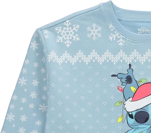 Vista 3 de Disney Sudadera de Lilo and Stitch para mujer, clásica Lilo y Stitch iluminada, con cuello redondo