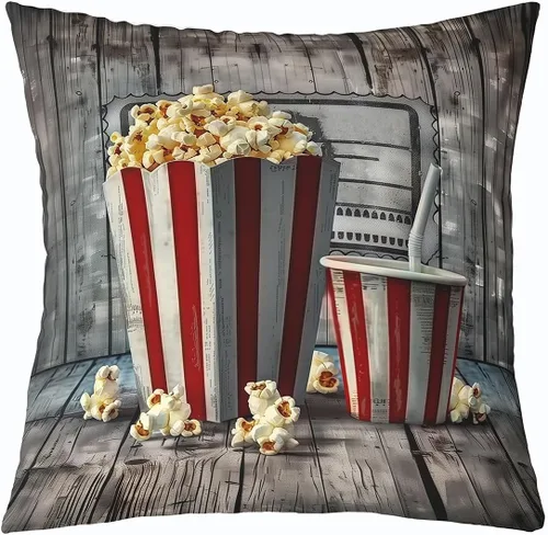 Vista 7 de Homewish Theater Cinema Poster Throw Pillow Covers (Pack of 1),Retro Movie Cushion Cover for Kids Boys Teens Popcorn Pillow Cases Movie Night Living