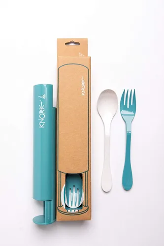 Vista 11 de Knork Juego de almuerzo de viaje con tenedor y cucharadita de acero inoxidable original, utensilios de 2 piezas más estuche ecológico Astrik