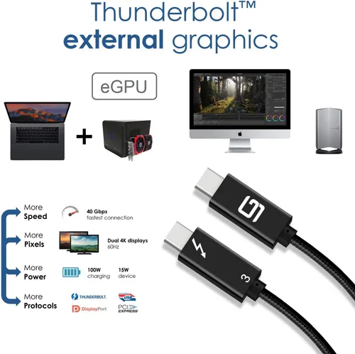 Vista 7 de Cable Thunderbolt 3 USB C a C súper velocidad, transferencia de datos de 40 Gbps y salida de video 4K, cable de carga rápida tipo C a C, cable
