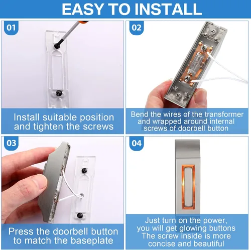 Vista 7 de Enhon 1 paquete de botón de timbre de puerta de metal, botón de timbre de puerta de metal resistente con luz LED cálida, timbre de garaje compatible