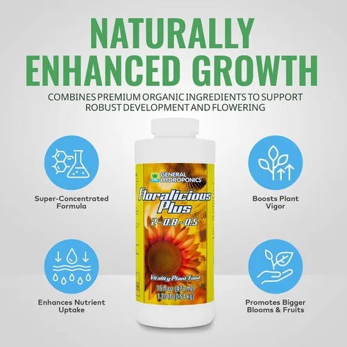 Vista 3 de General Hydroponics Floralicious Plus, Vitality Plant Food, 2-0.8-0.5, 16.oz.