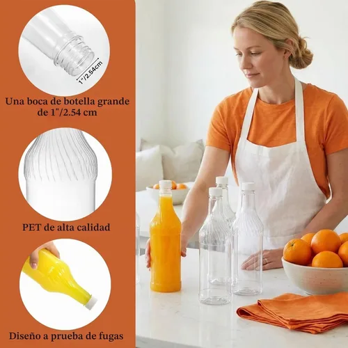 Vista 3 de Noamus Paquete de 8 botellas de refresco de plástico de 33 onzas con tapas, contenedor de jugo de PET transparente vacío reutilizable de 1 litro