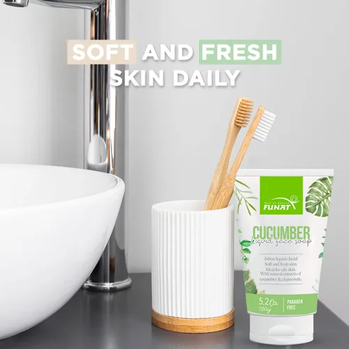Vista 5 de Funat Pepino con cara de manzanilla líquido orgánico Gel limpiador de espuma facial hidratante piel grasa sin parabenos 5.2 Oz-5.29 oz