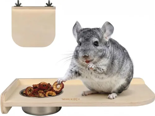 Vista 7 de Juego de plataforma de madera Chinchilla con repisas de jaula de chinchilla Accesorios de jaula para animales pequeños para hámsters planeadores