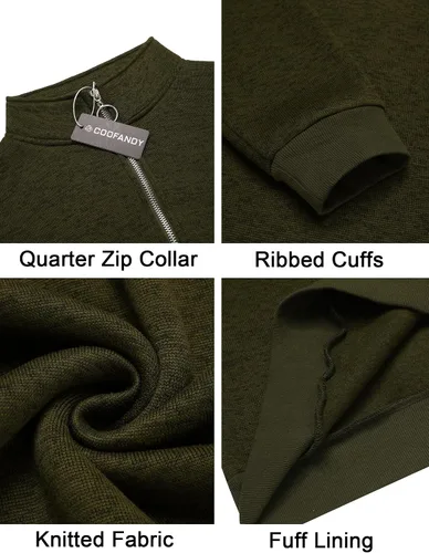 Vista 5 de COOFANDY Sudadera de punto con cremallera de un cuarto para hombre, suéter térmico de punto casual ajustado